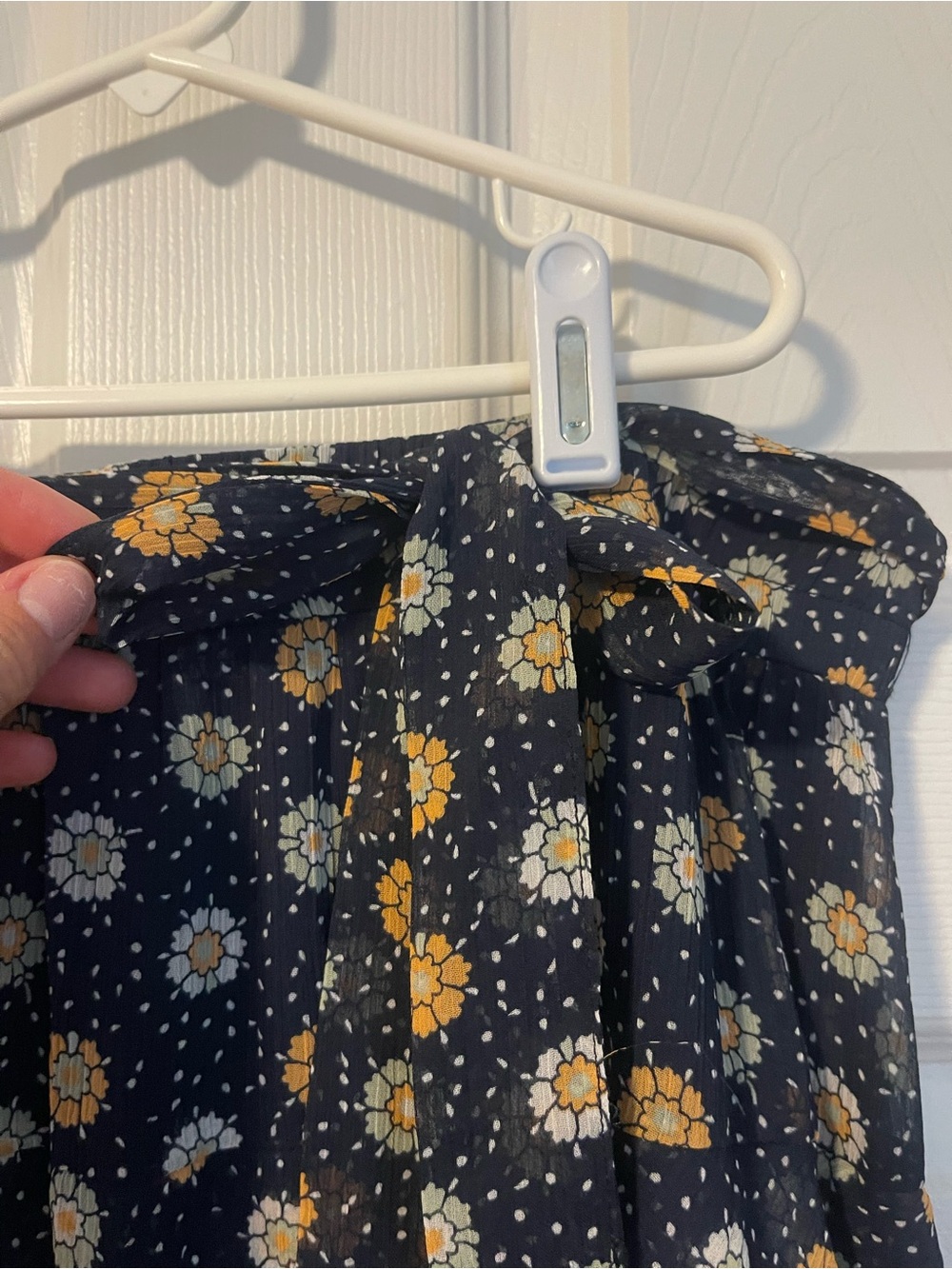 Navy Tiered Floral Skirt with Gold & White Flowers and tie belt - Picture 2 of 5